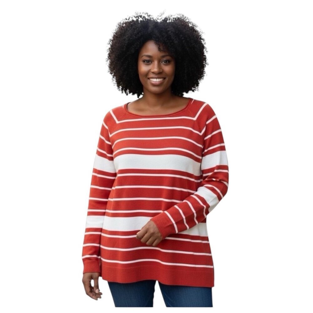 Pink Clover Womens Striped Sweater~Size XXL~Burnt Red White Curved Hem NWT~L3 31